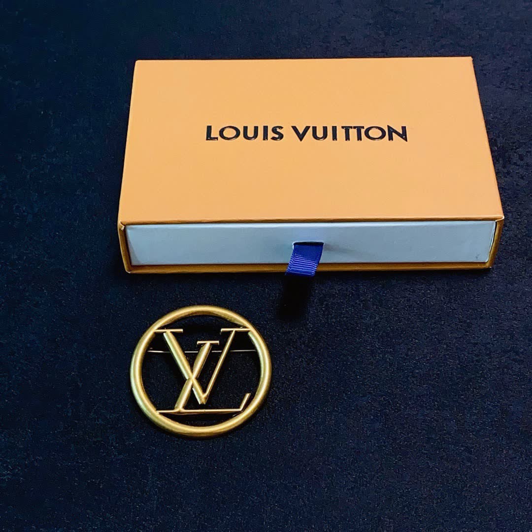 Louis Vuitton Gold Tone Logo Brooch